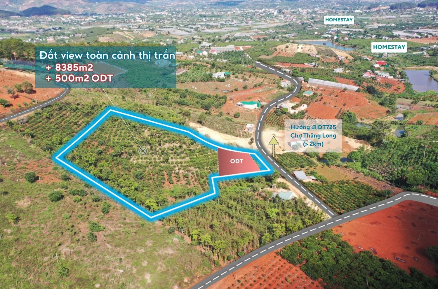 8.5 sào đất có sẵn 500m2 ODT thổ cư tại...